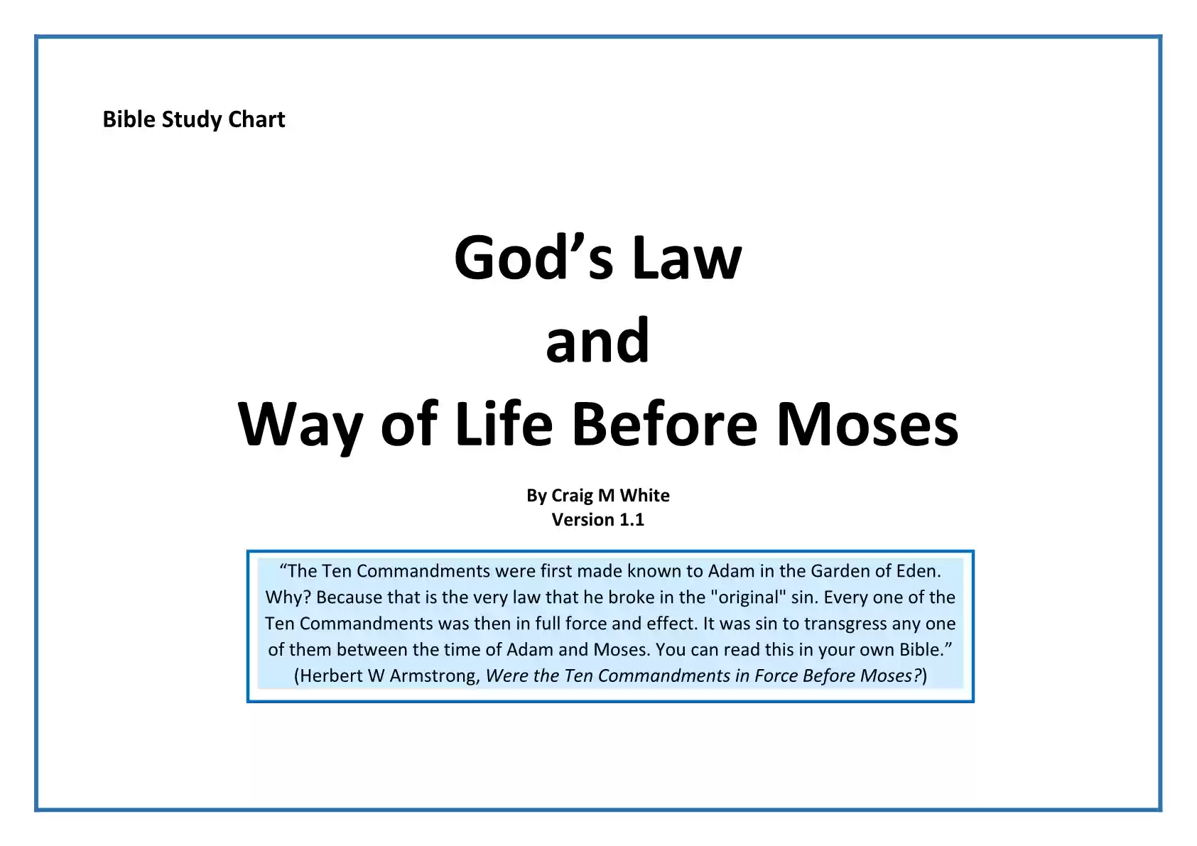 God's Law & Way of Life Before Moses1